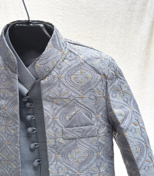 Gray Embroidered Sherwani Suit