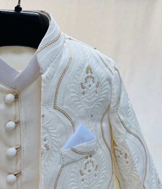 Off-White Embroidered Sherwani Suit (107)