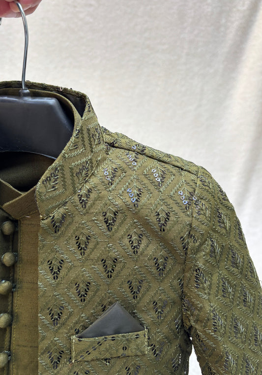 Mehandi Green Embroidered Sherwani Suit (105)