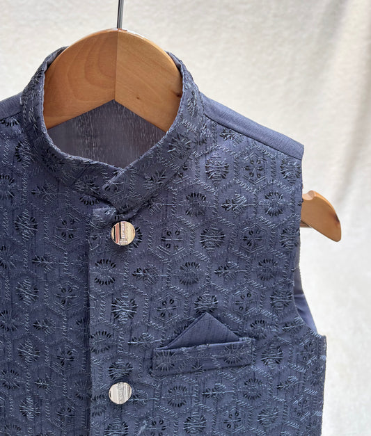Slate Gray Embroidered Waistcoat