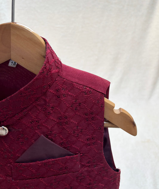Maroon Embroidered Waistcoat (102)