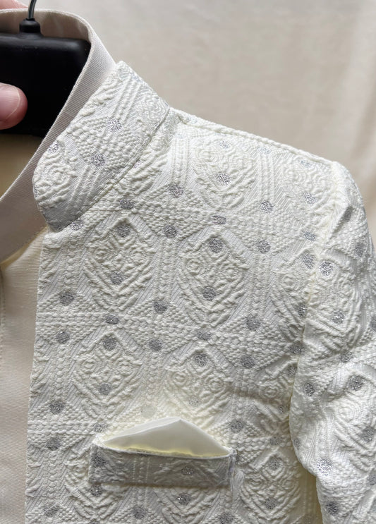 Off-White Self Sherwani Suit