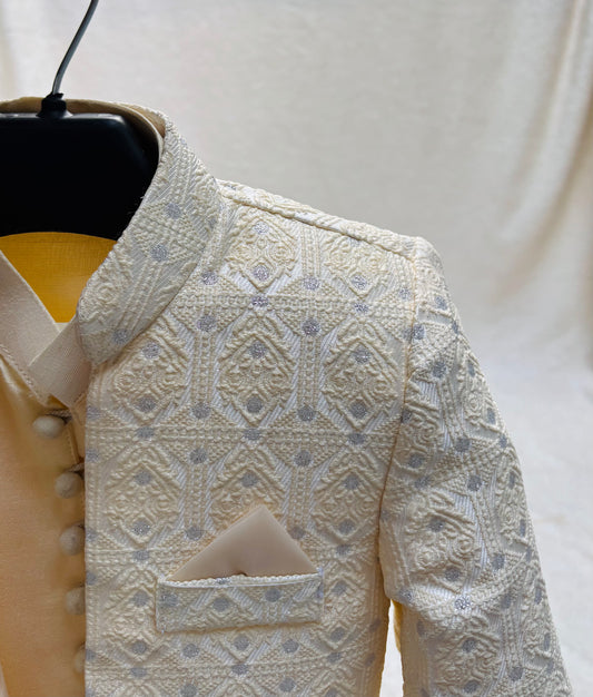 Cream Self Sherwani Suit