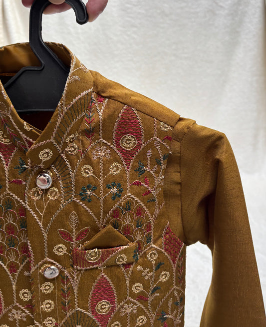MEHANDI EMBROIDERED WAISTCOAT 3PC