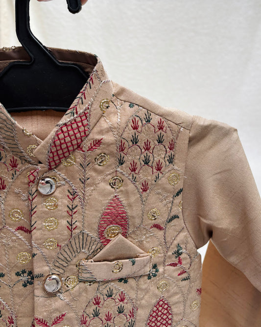 BEIGE EMBROIDERED WAISTCOAT 3PC