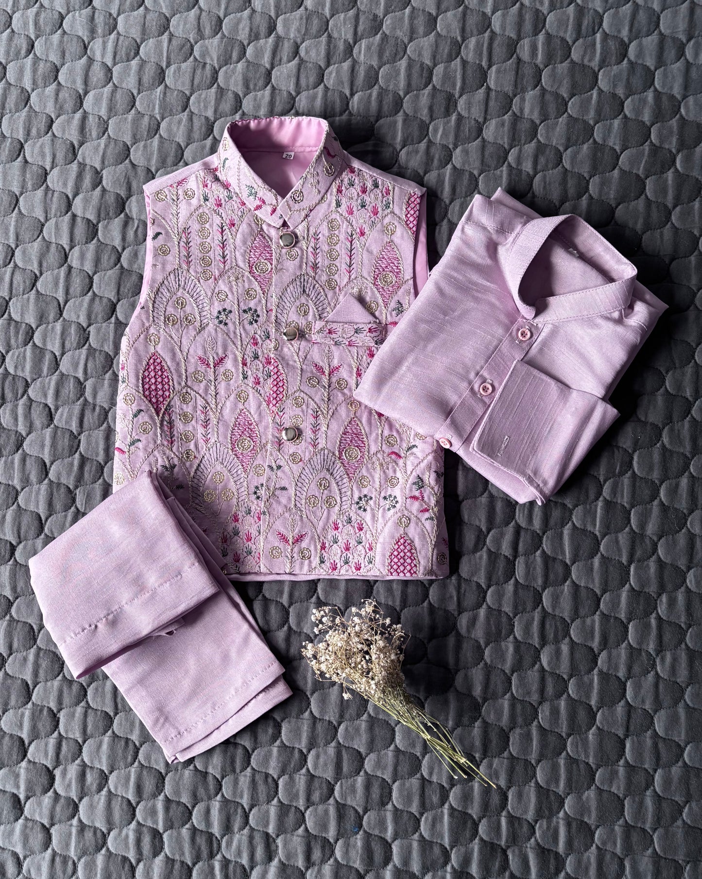 LILAC EMBROIDERED WAISTCOAT 3PC
