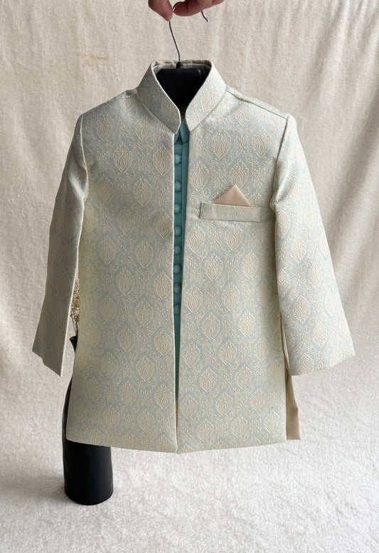 Light Blue Self Open Sherwani Suit