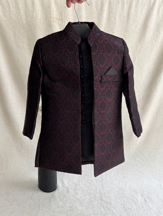 Maroon Self Open Sherwani Suit