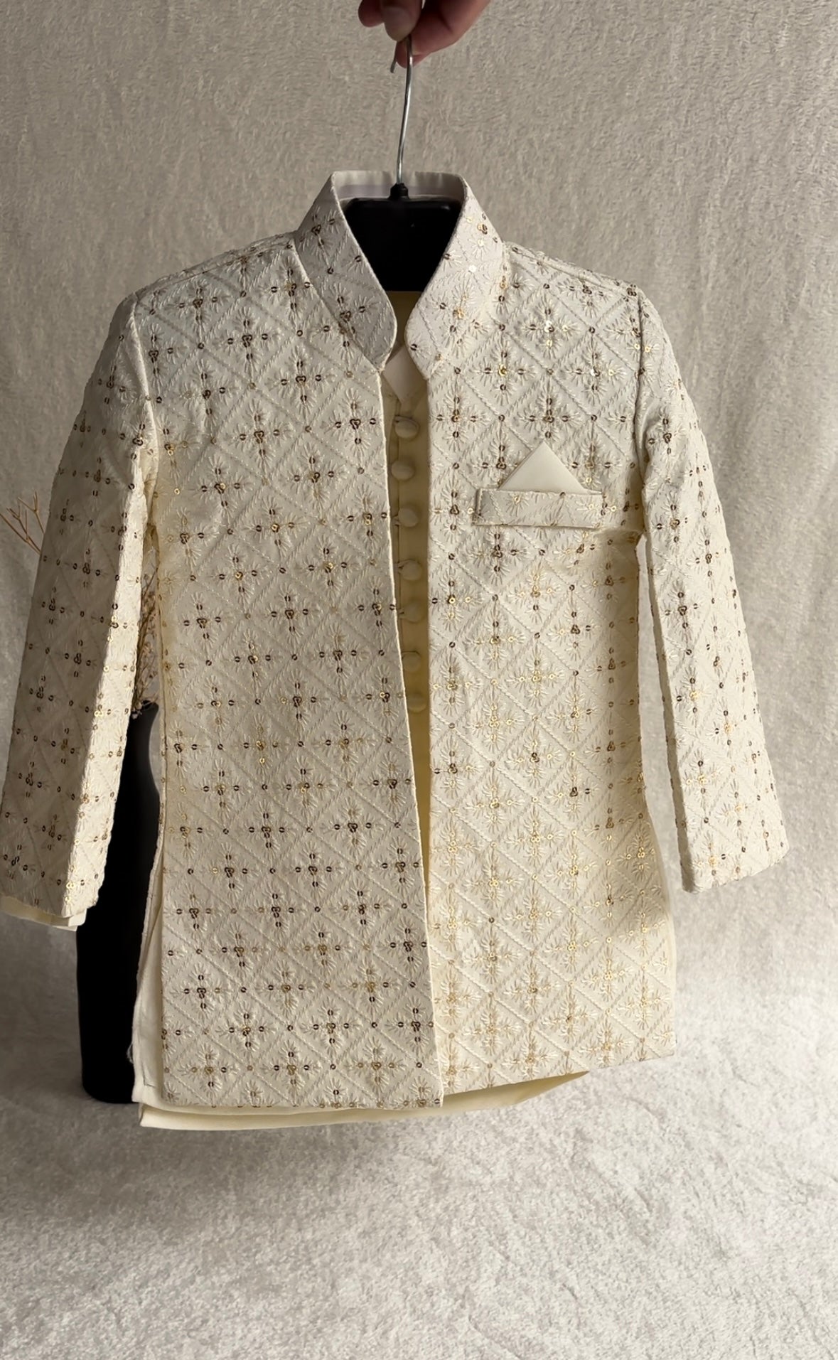 Off-White Embroidered Sherwani Suit (103)
