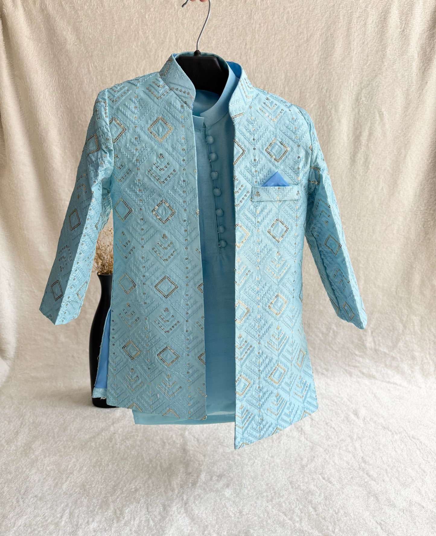 Light Blue Embroidered Sherwani Suit