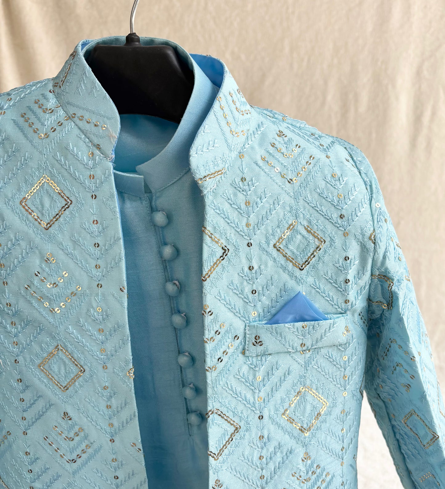 Light Blue Embroidered Sherwani Suit