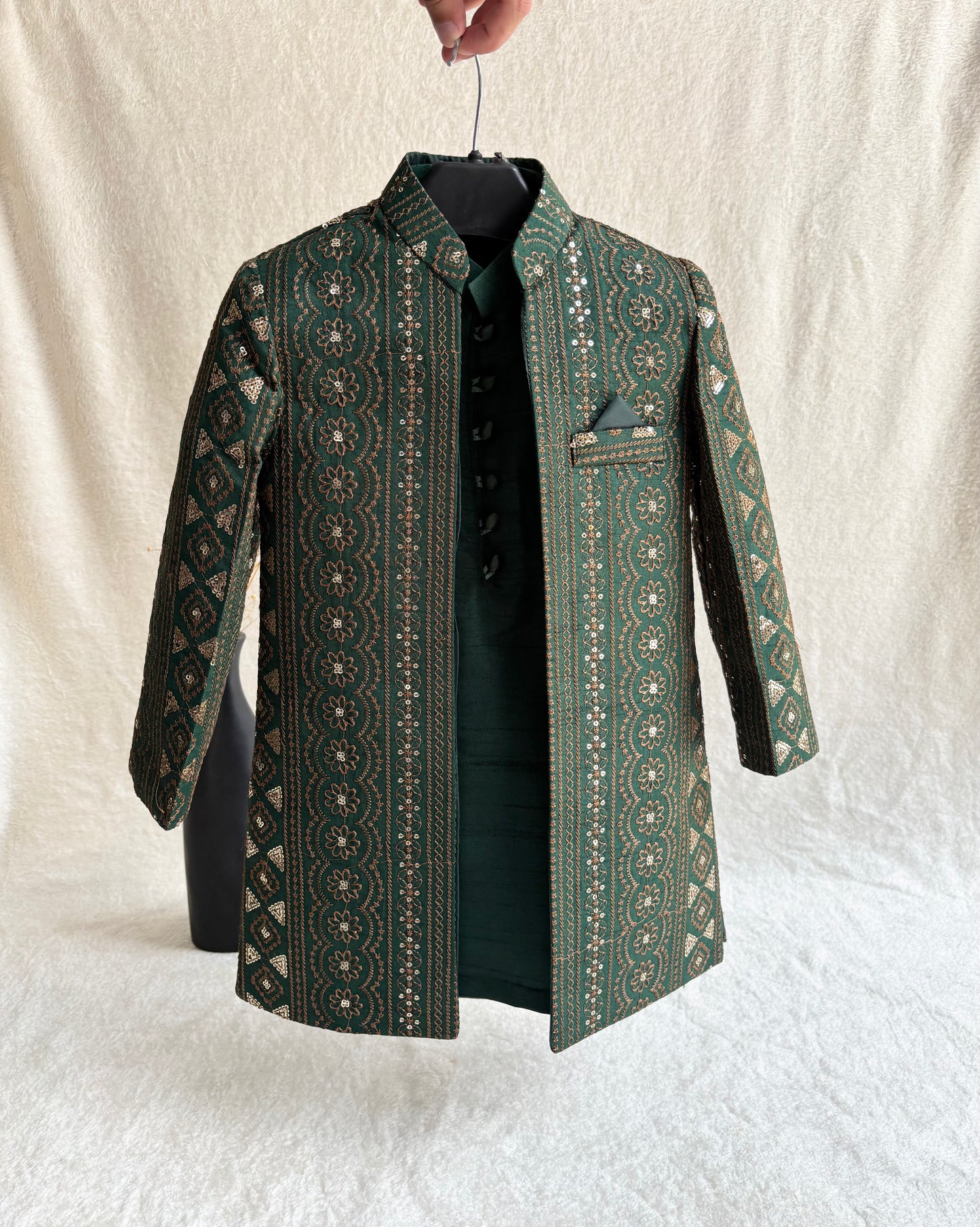 Emerald Green Embroidered Sherwani Suit
