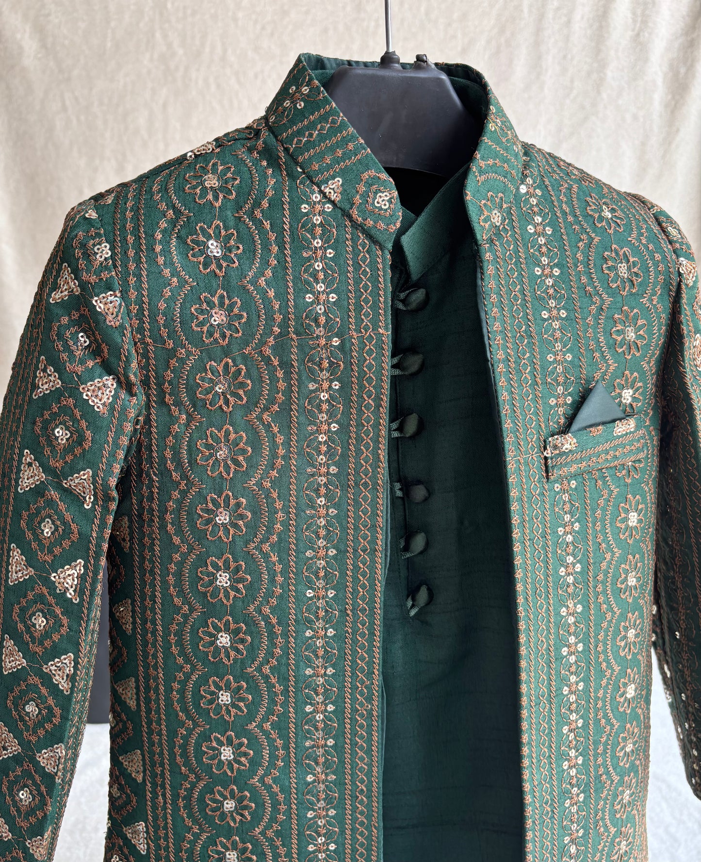 Emerald Green Embroidered Sherwani Suit