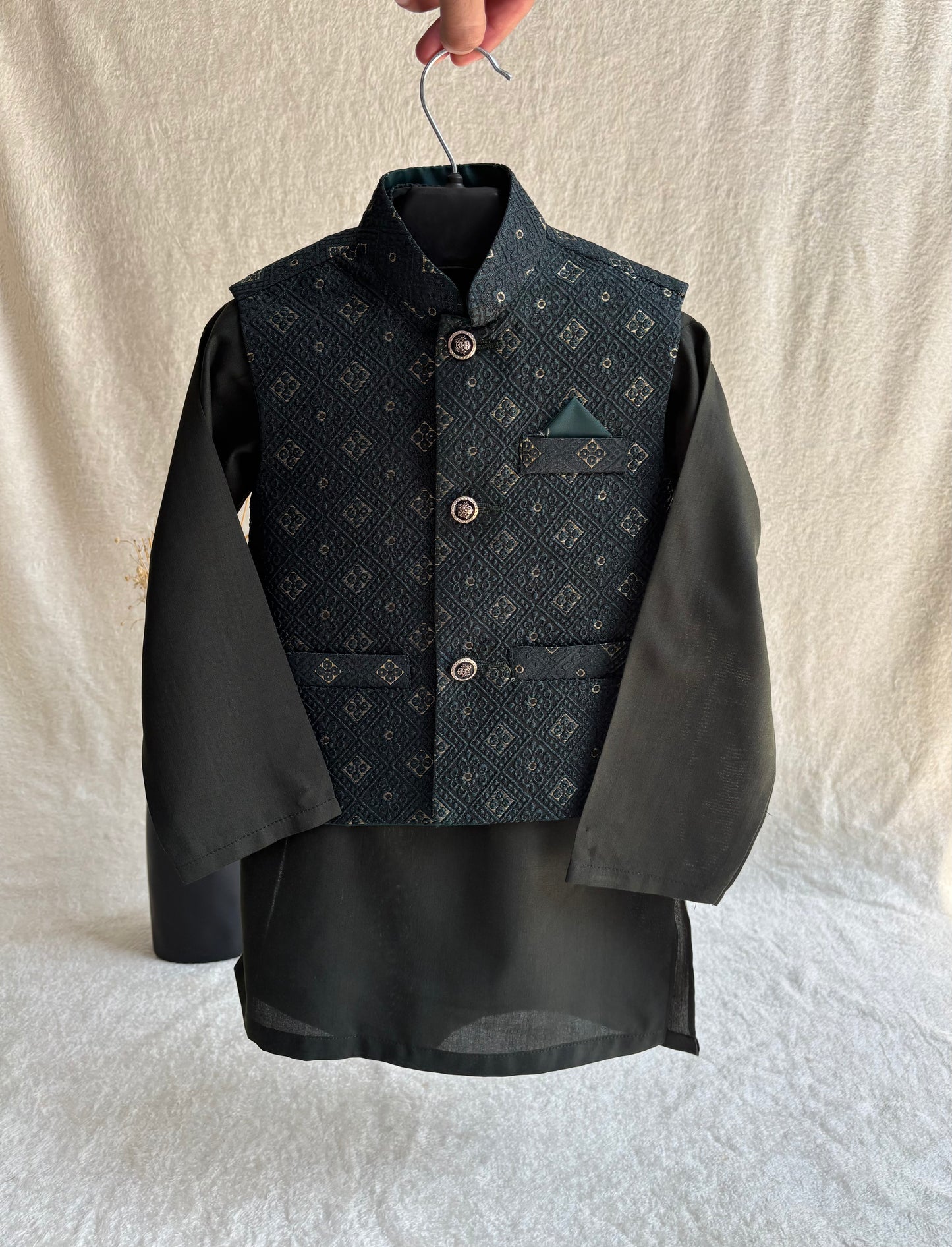 Green Self Waistcoat Suit
