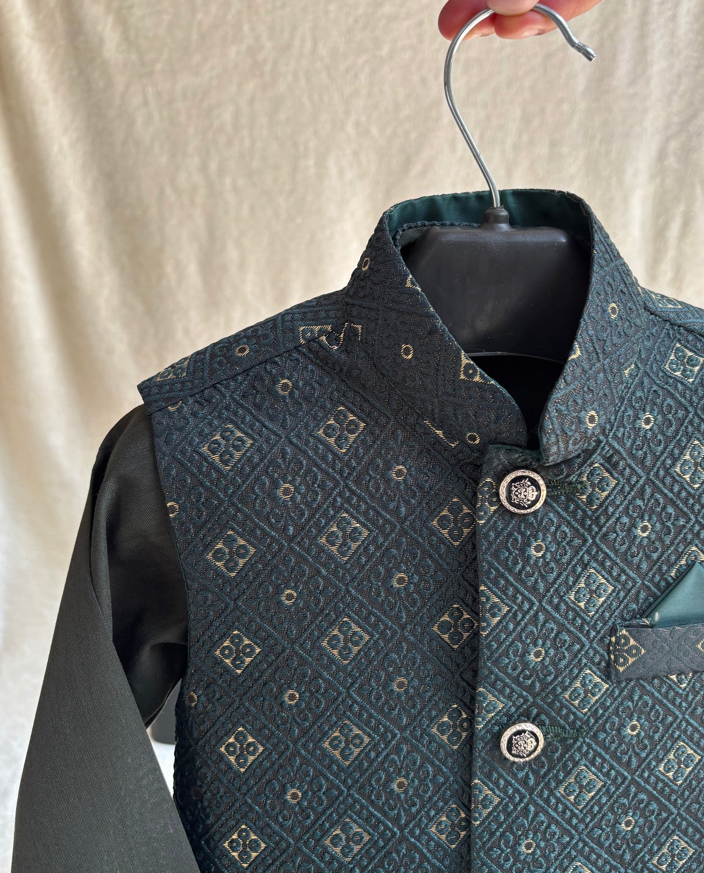 Green Self Waistcoat Suit