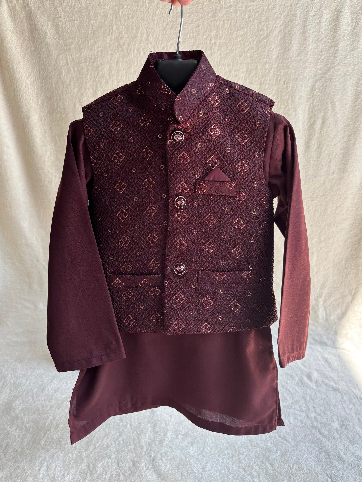 Maroon Self Waistcoat Suit