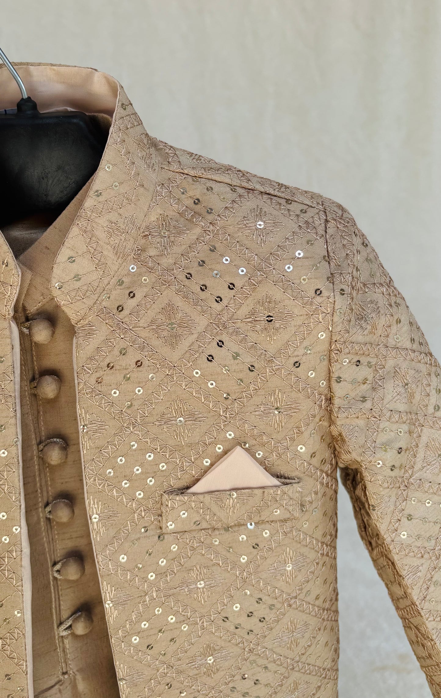 Beige Embroidered Sherwani Suit (101)
