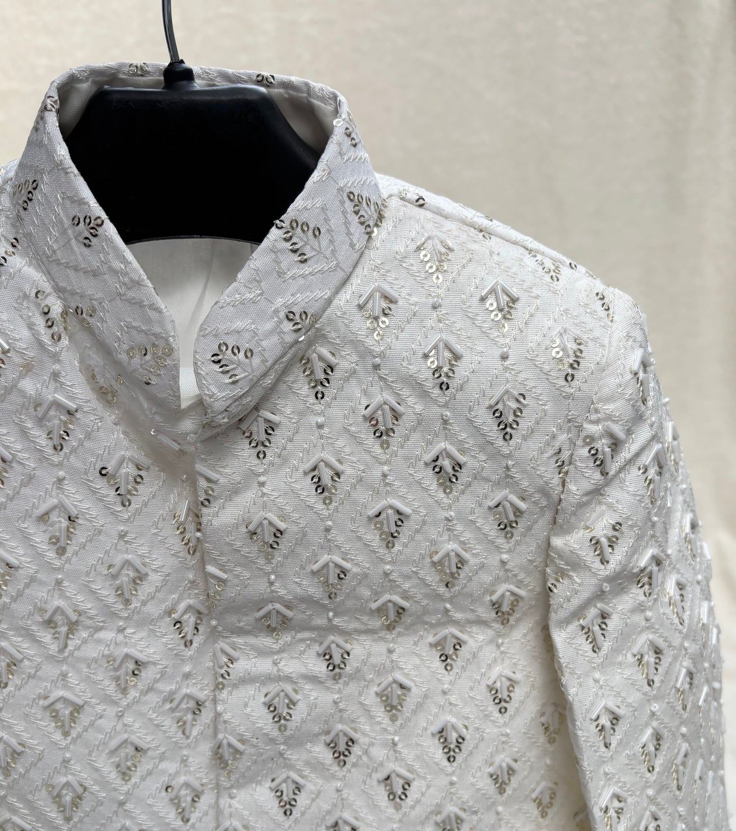 White Sherwani Hand Worked