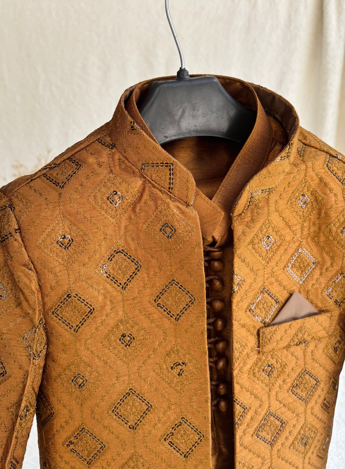 Rust Brown Embroidered Sherwani Suit