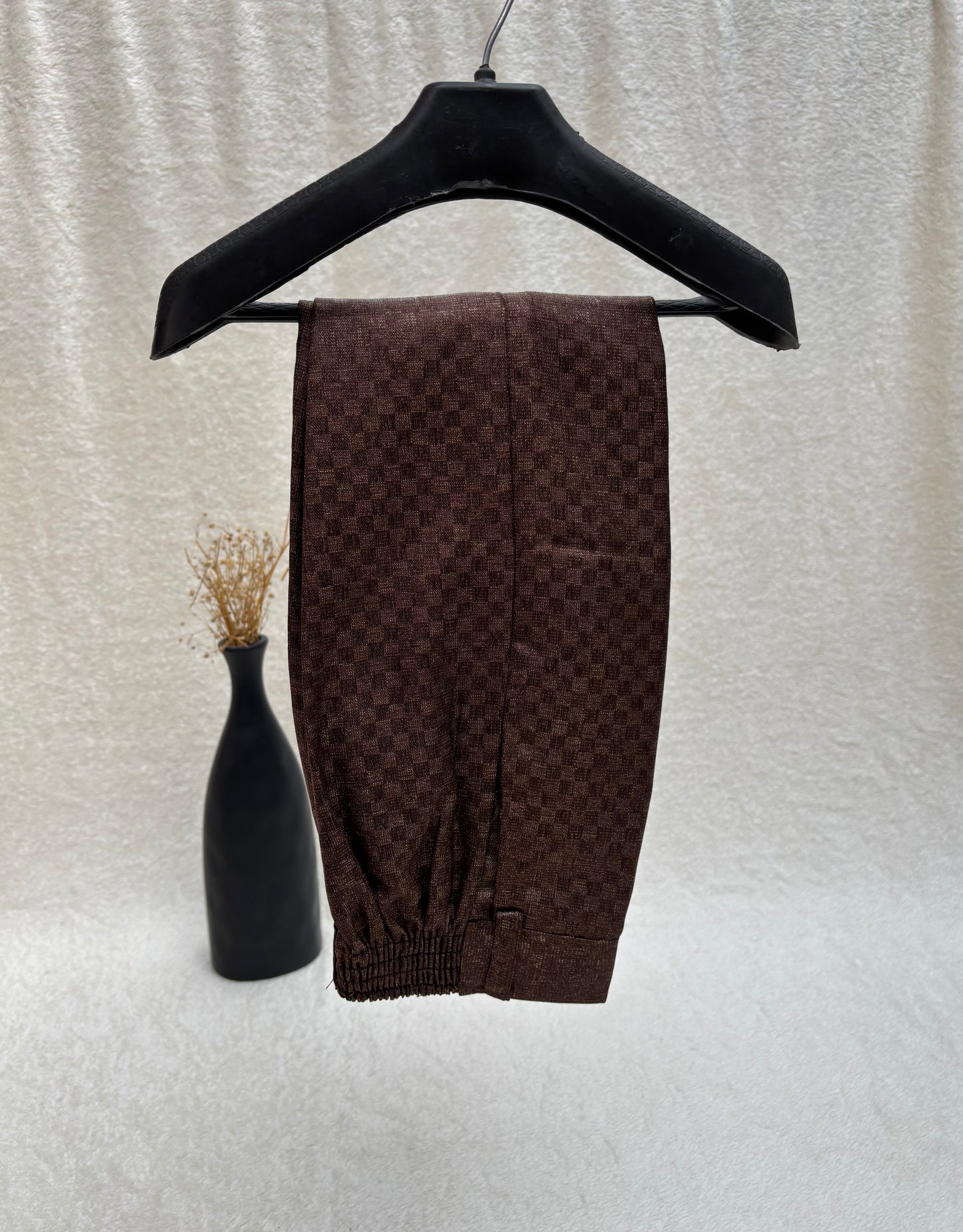 Brown Self Checkered Suit 4pc