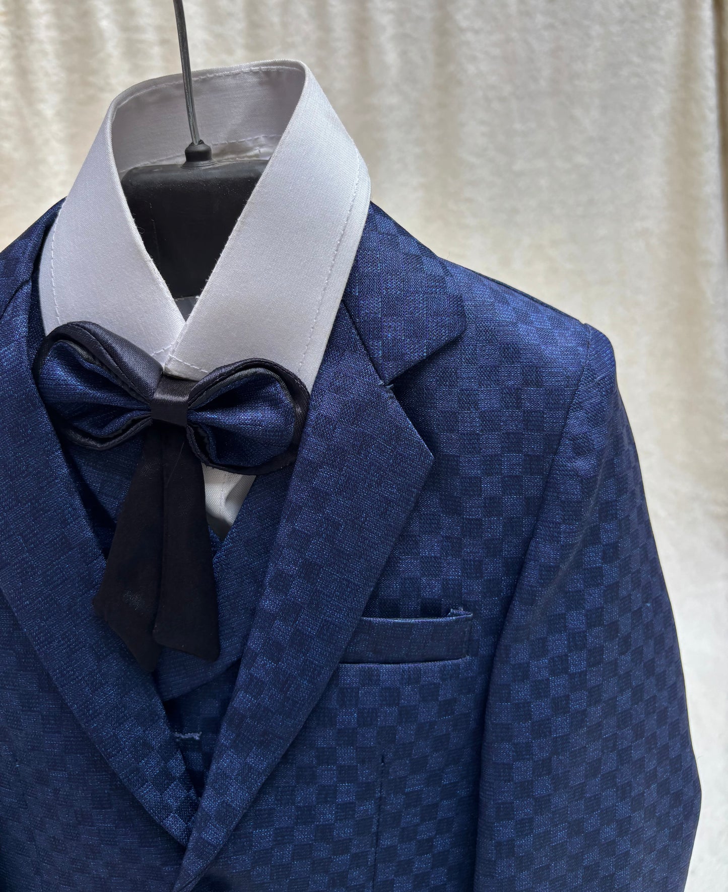 Navy Blue Self Checkered Suit 4pc