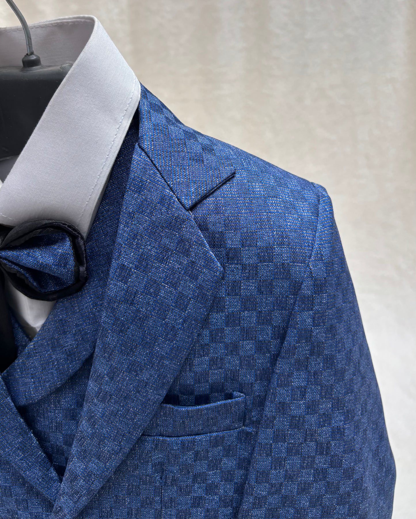 Blue Self Checkered Suit 4pc