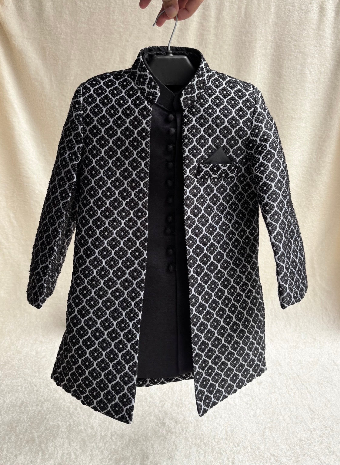 Black Motif Double Layer Sherwani Suit