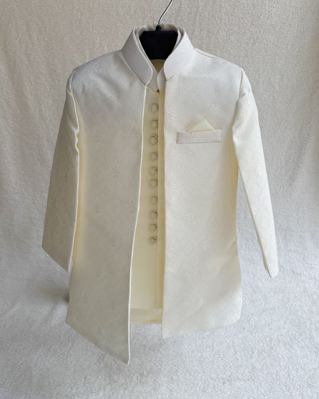 White Double Layer Sherwani Suit