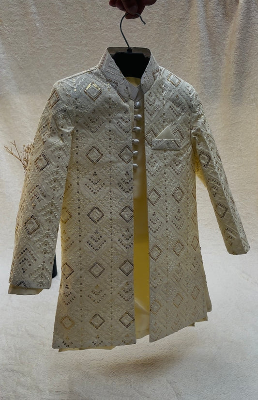 Off-White Embroidered Sherwani Suit (102)