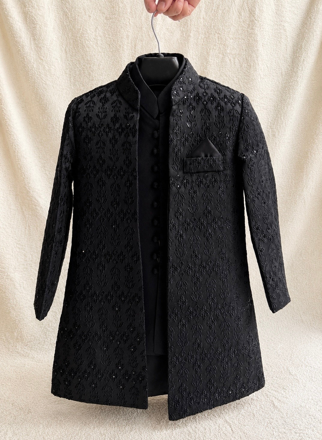 Black Double Layer Sherwani Suit (101)