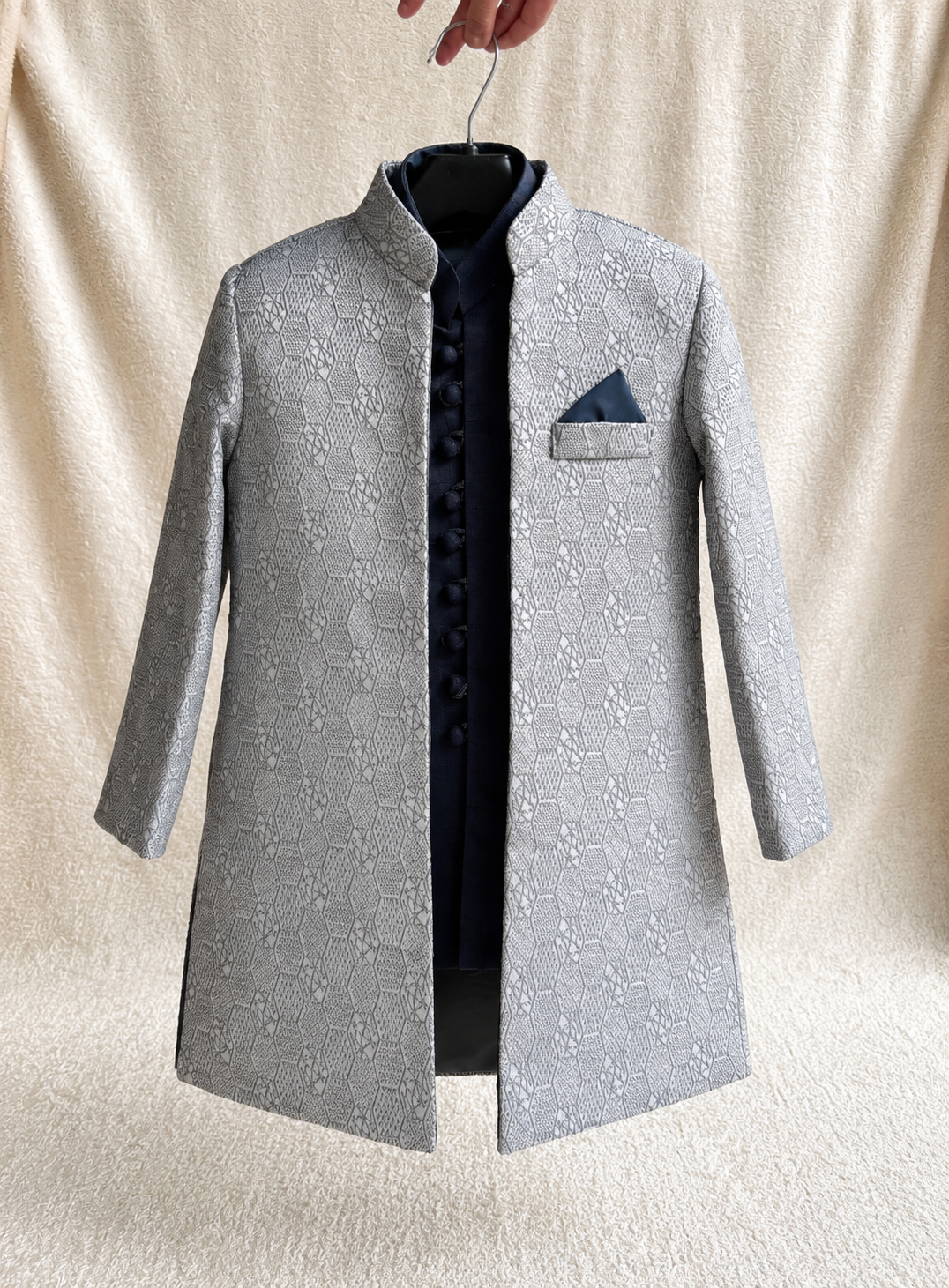 Slate Gray Double Layer Sherwani Suit