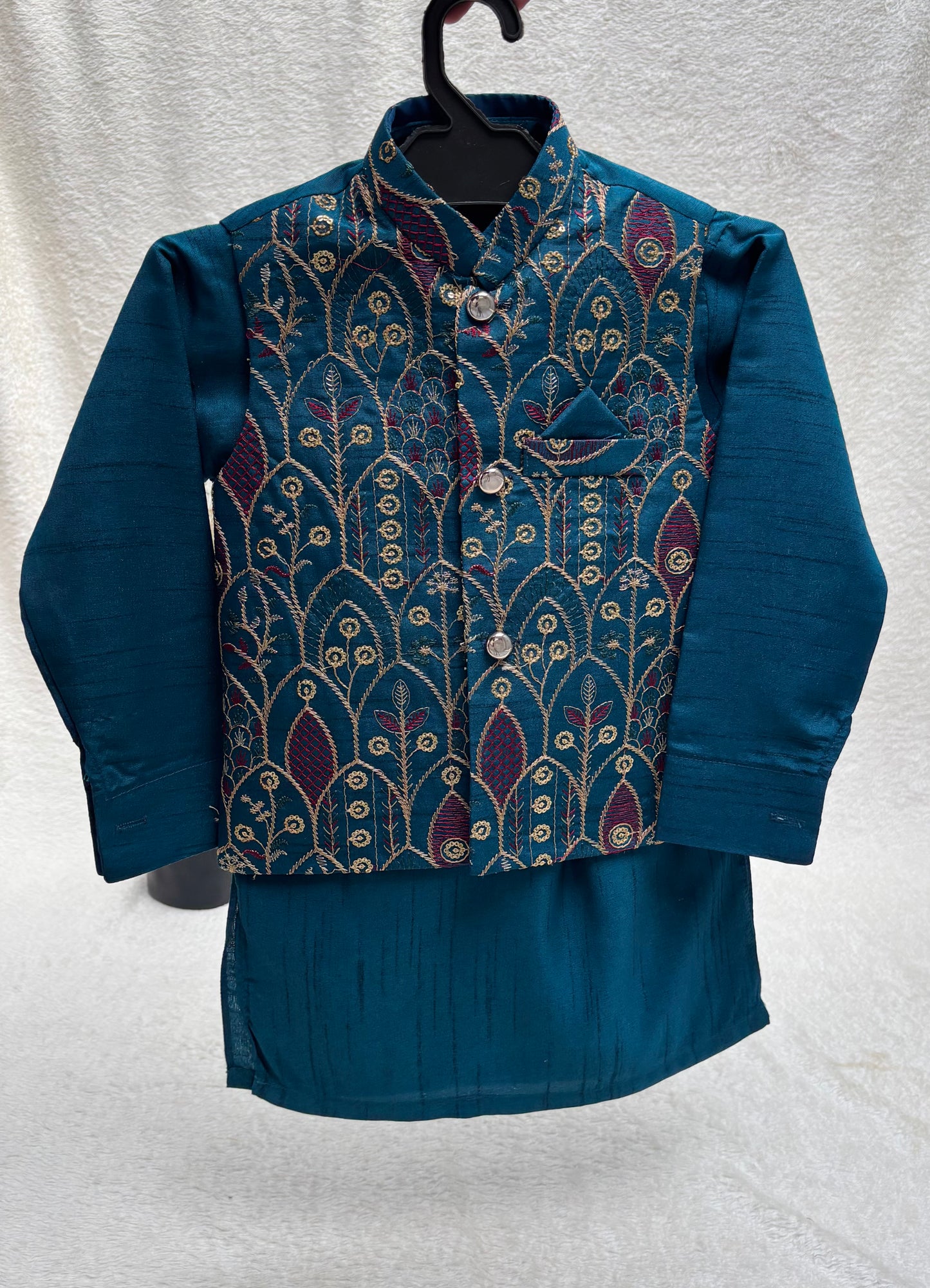 ZINC BLUE EMBROIDERED WAISTCOAT 3PC