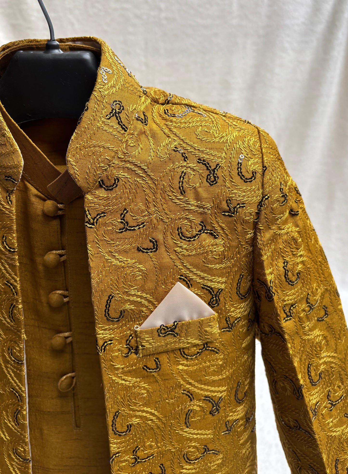 Mustard Yellow Embroidered Sherwani Suit