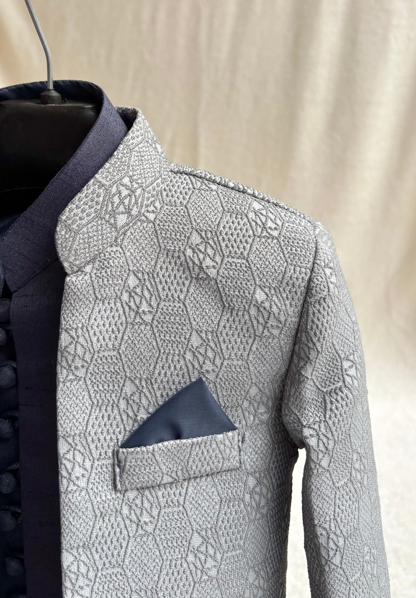 Slate Gray Double Layer Sherwani Suit
