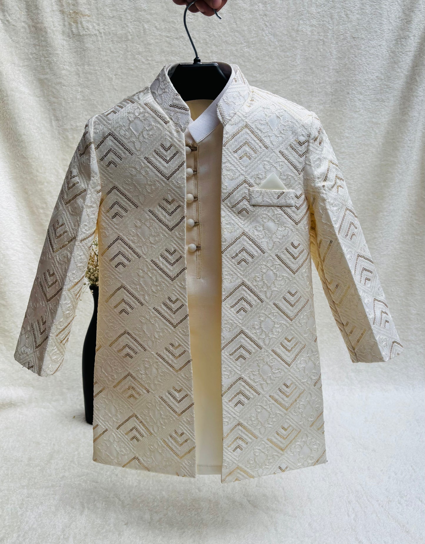 Off-White Embroidered Sherwani Suit (106)