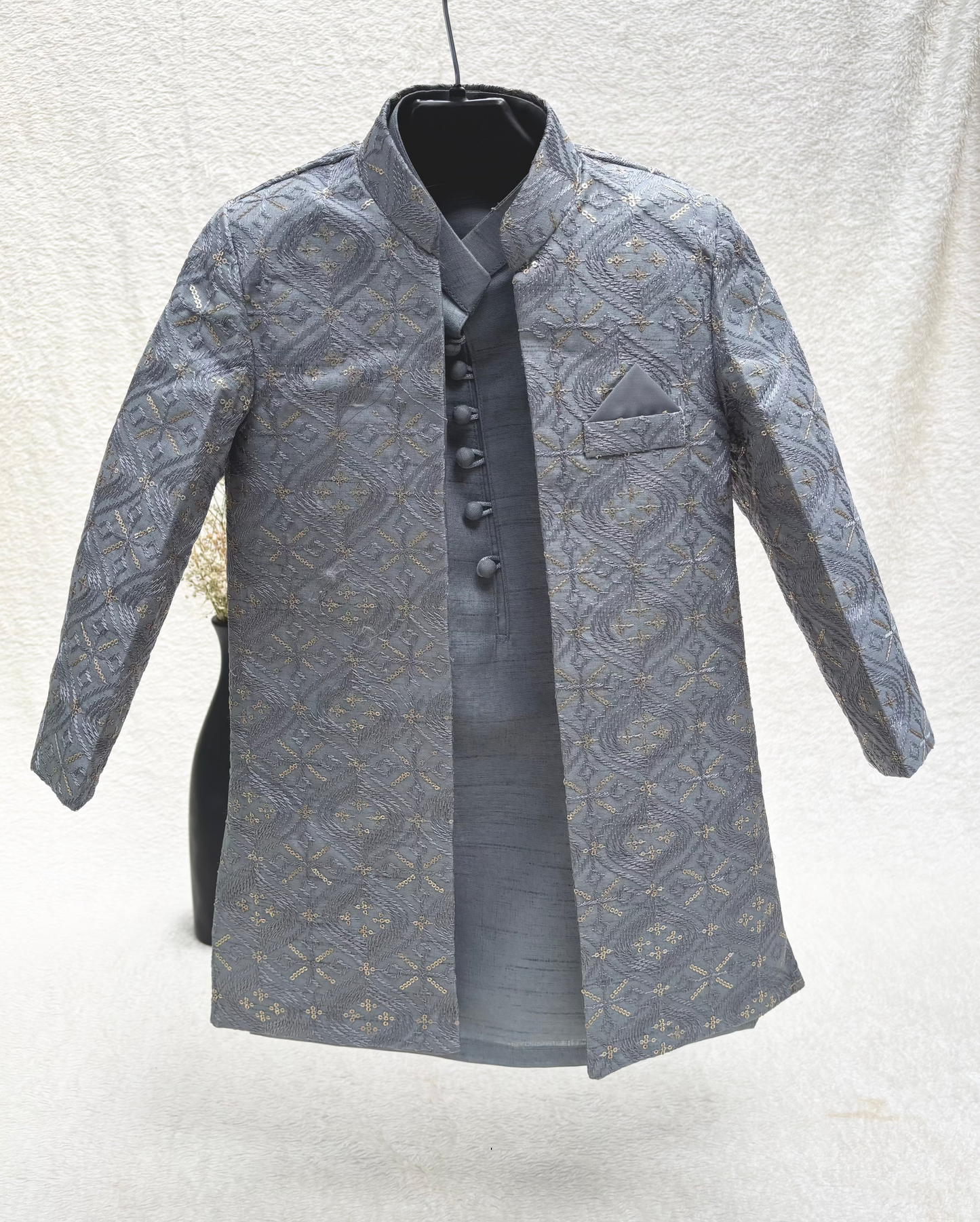 Gray Embroidered Sherwani Suit