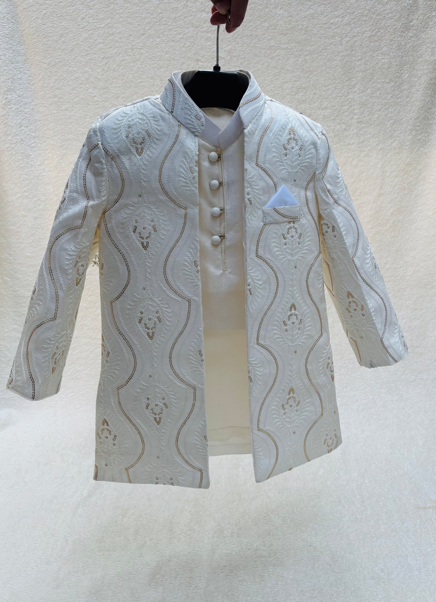 Off-White Embroidered Sherwani Suit (107)