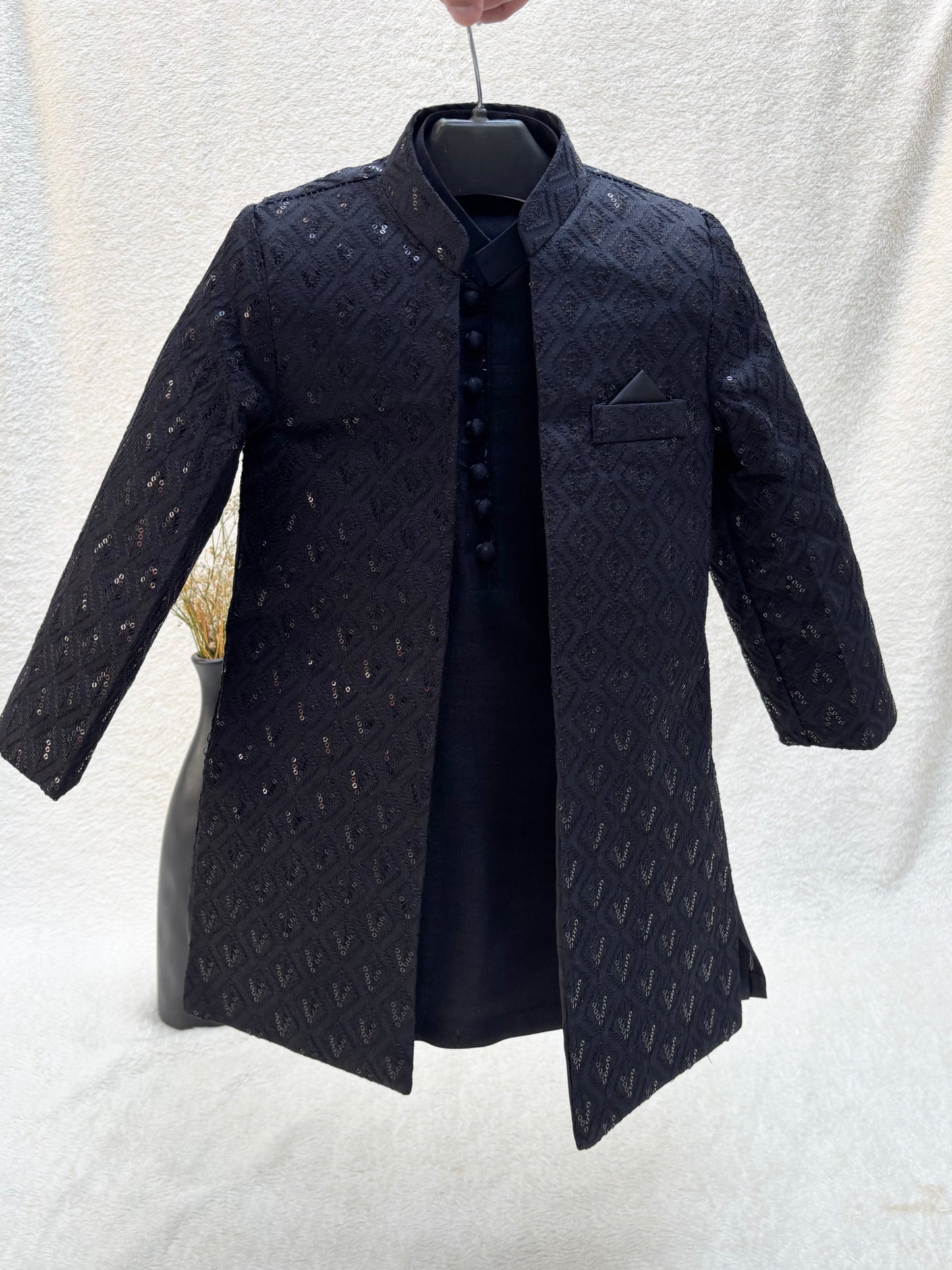 Black Embroidered Sherwani Suit (108)