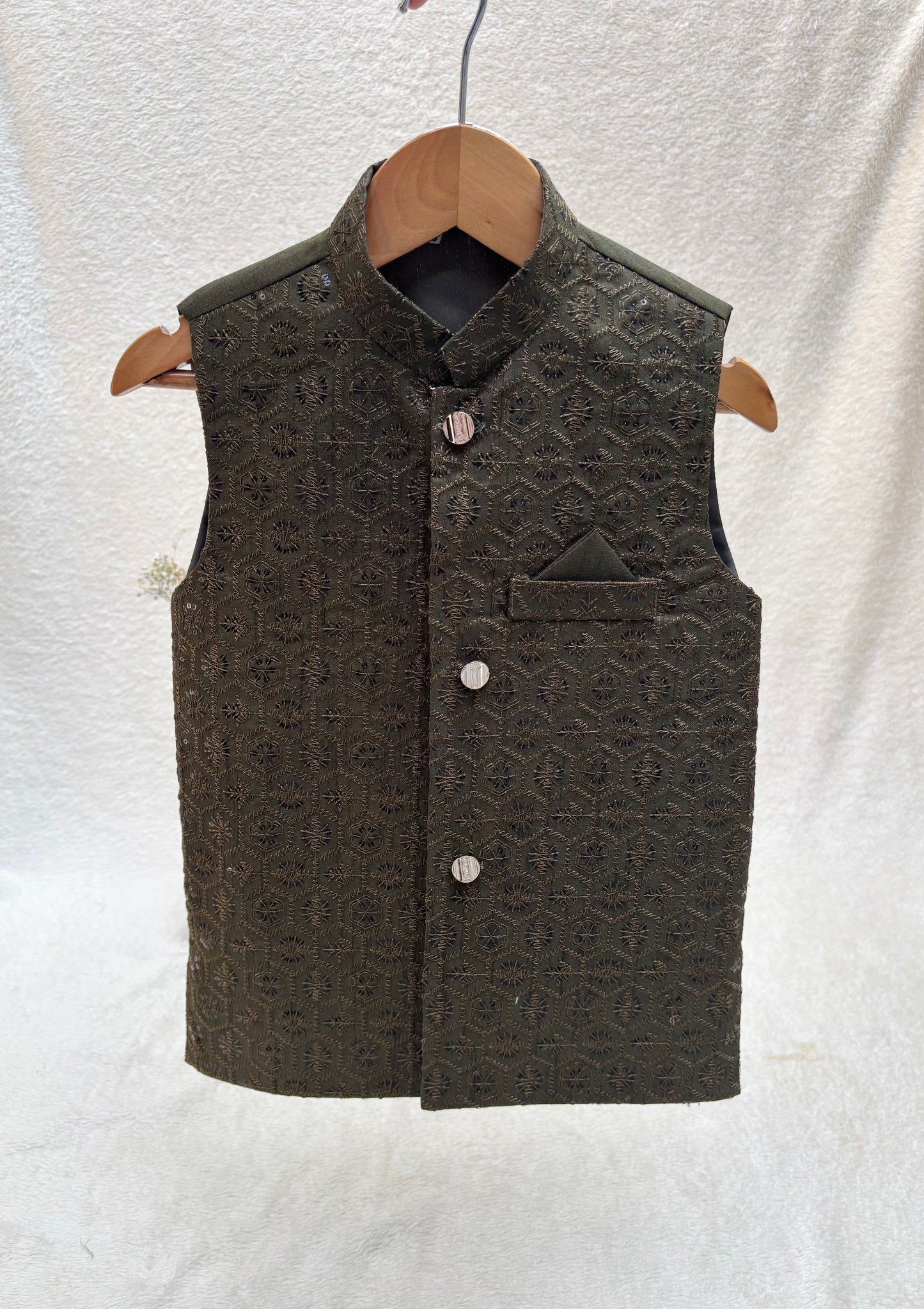 Mehandi Green Embroidered Waistcoat (102)