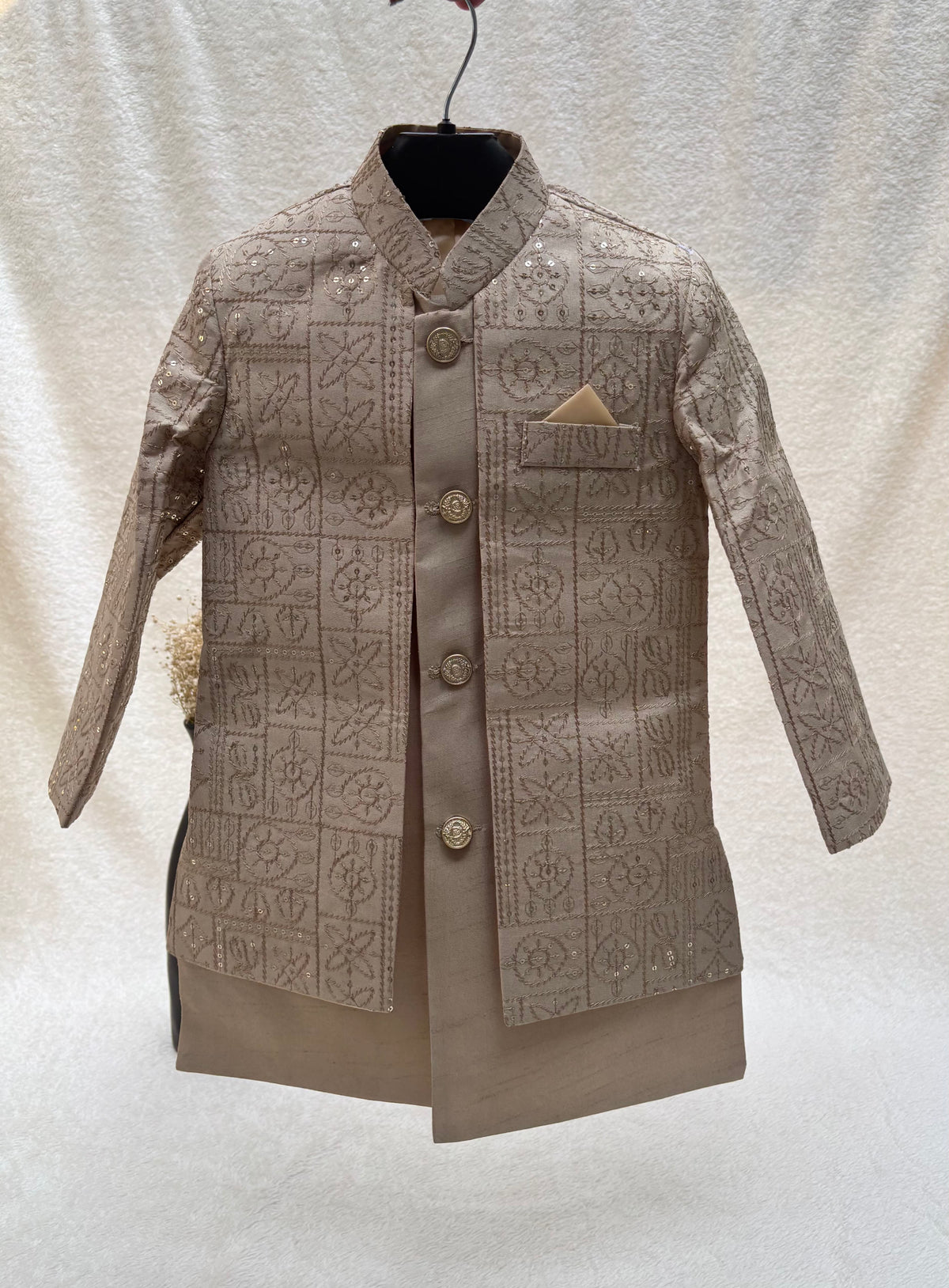 Beige Embroidered Sherwani 2pc