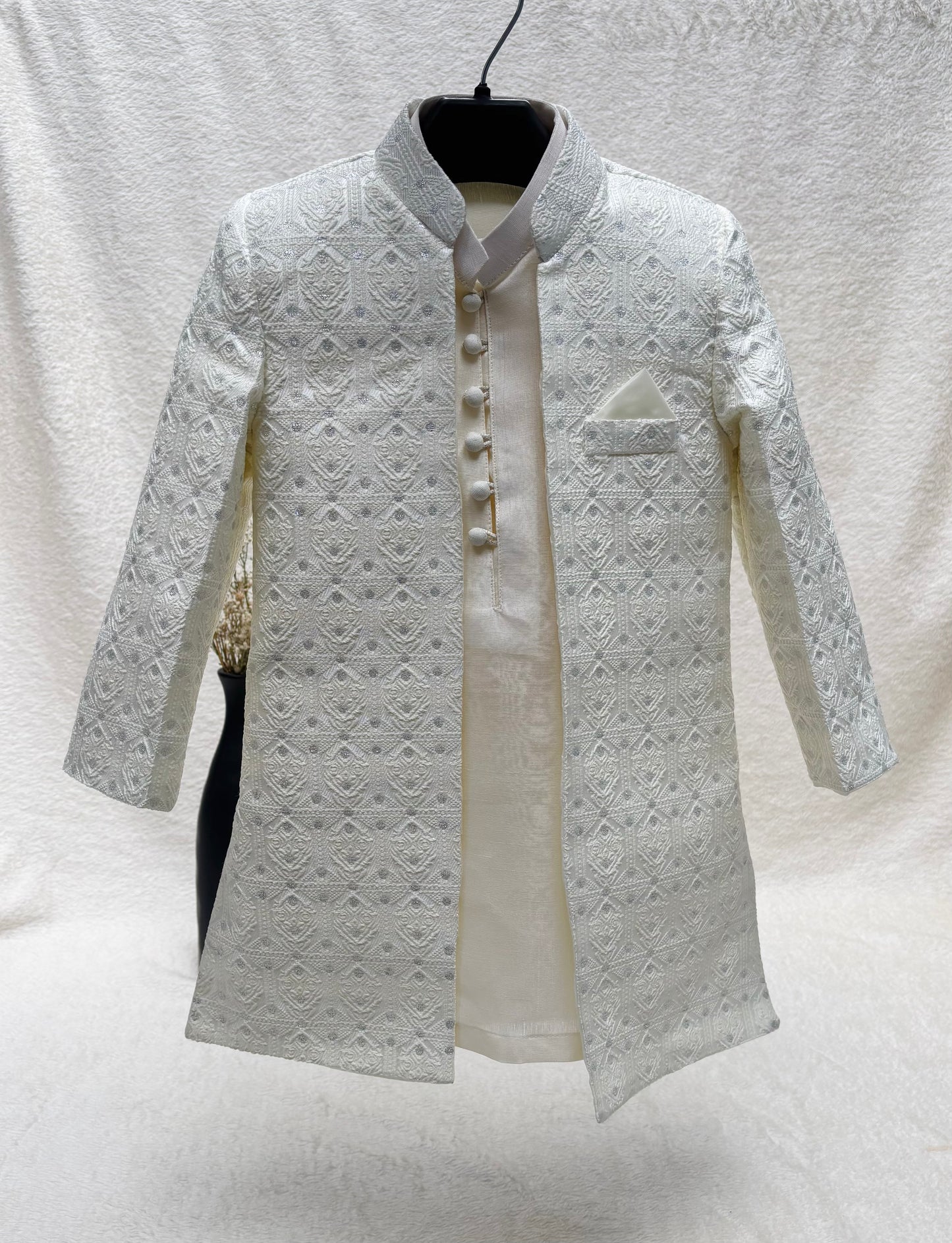 Off-White Self Sherwani Suit