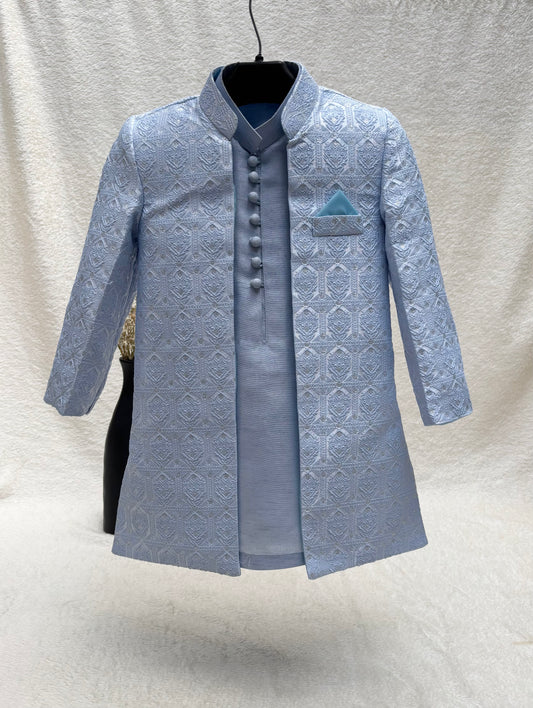 Blue Self Sherwani Suit