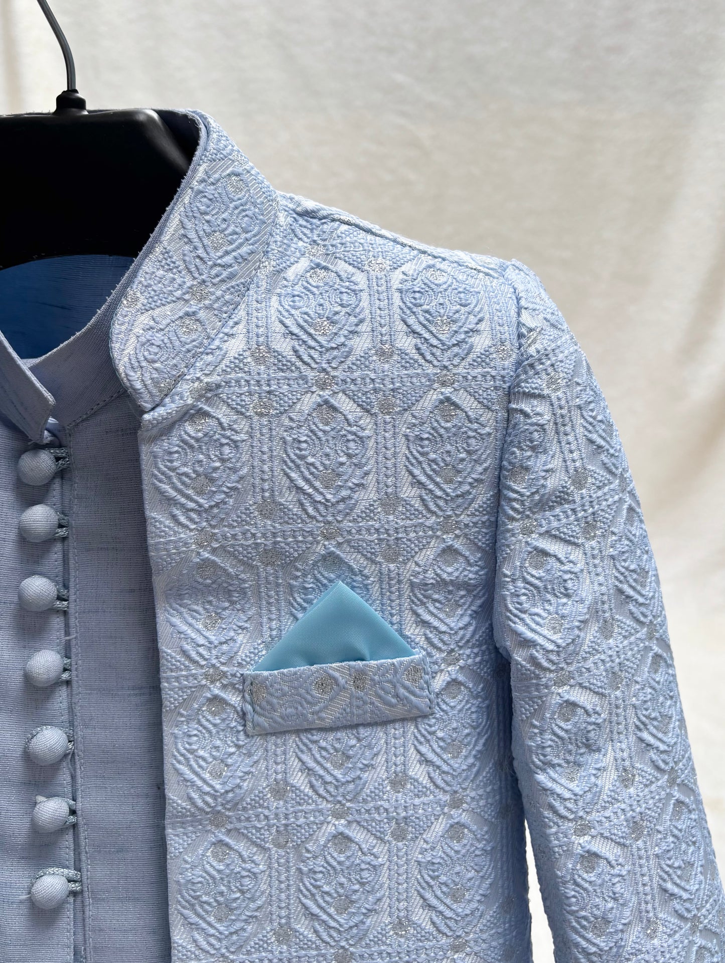 Blue Self Sherwani Suit