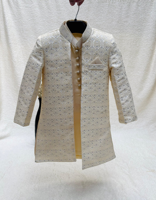 Cream Self Sherwani Suit