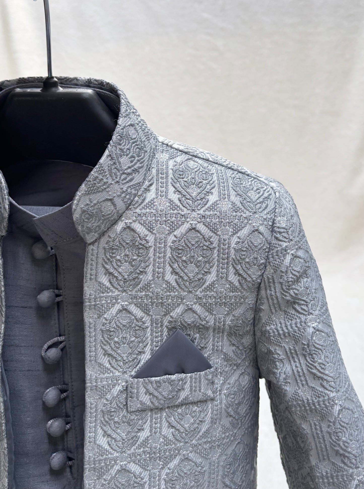 Gray Self Sherwani Suit