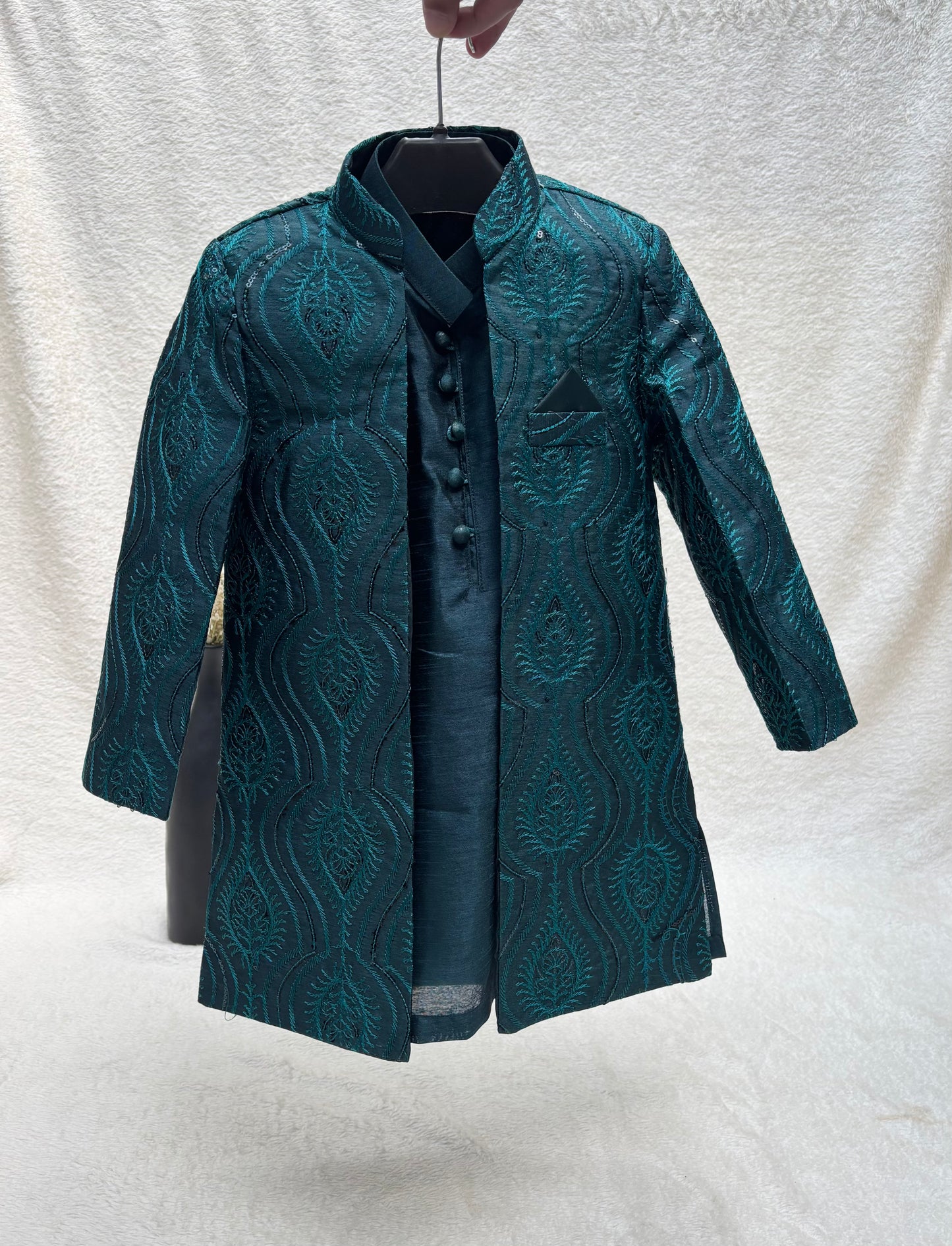 Teal Embroidered Sherwani Suit
