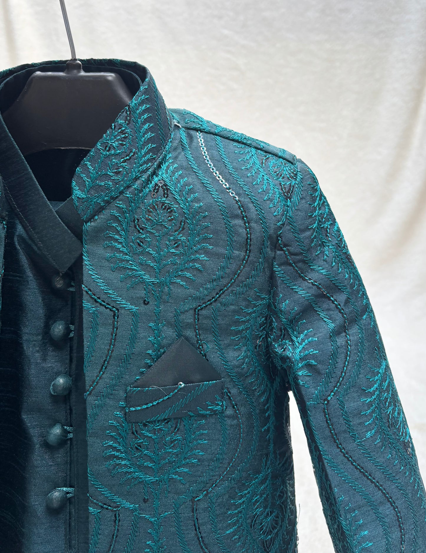 Teal Embroidered Sherwani Suit