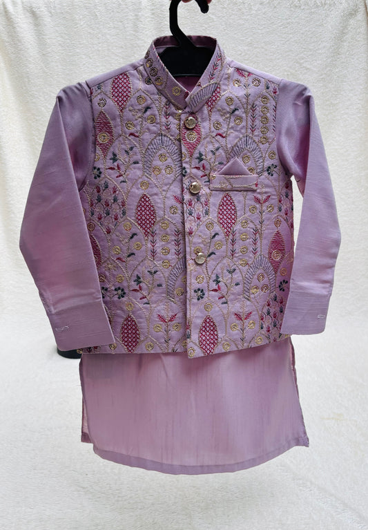 LILAC EMBROIDERED WAISTCOAT 3PC