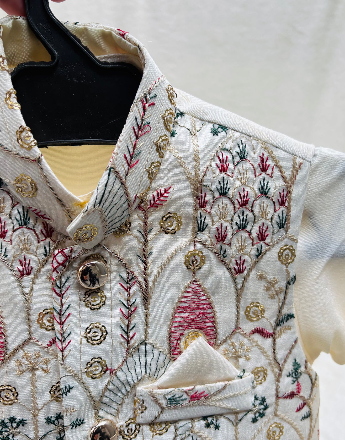 OFF-WHITE EMBROIDERED WAISTCOAT 3PC