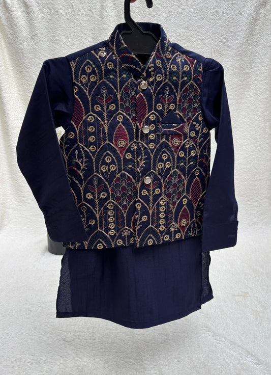 BLUE EMBROIDERED WAISTCOAT 3PC